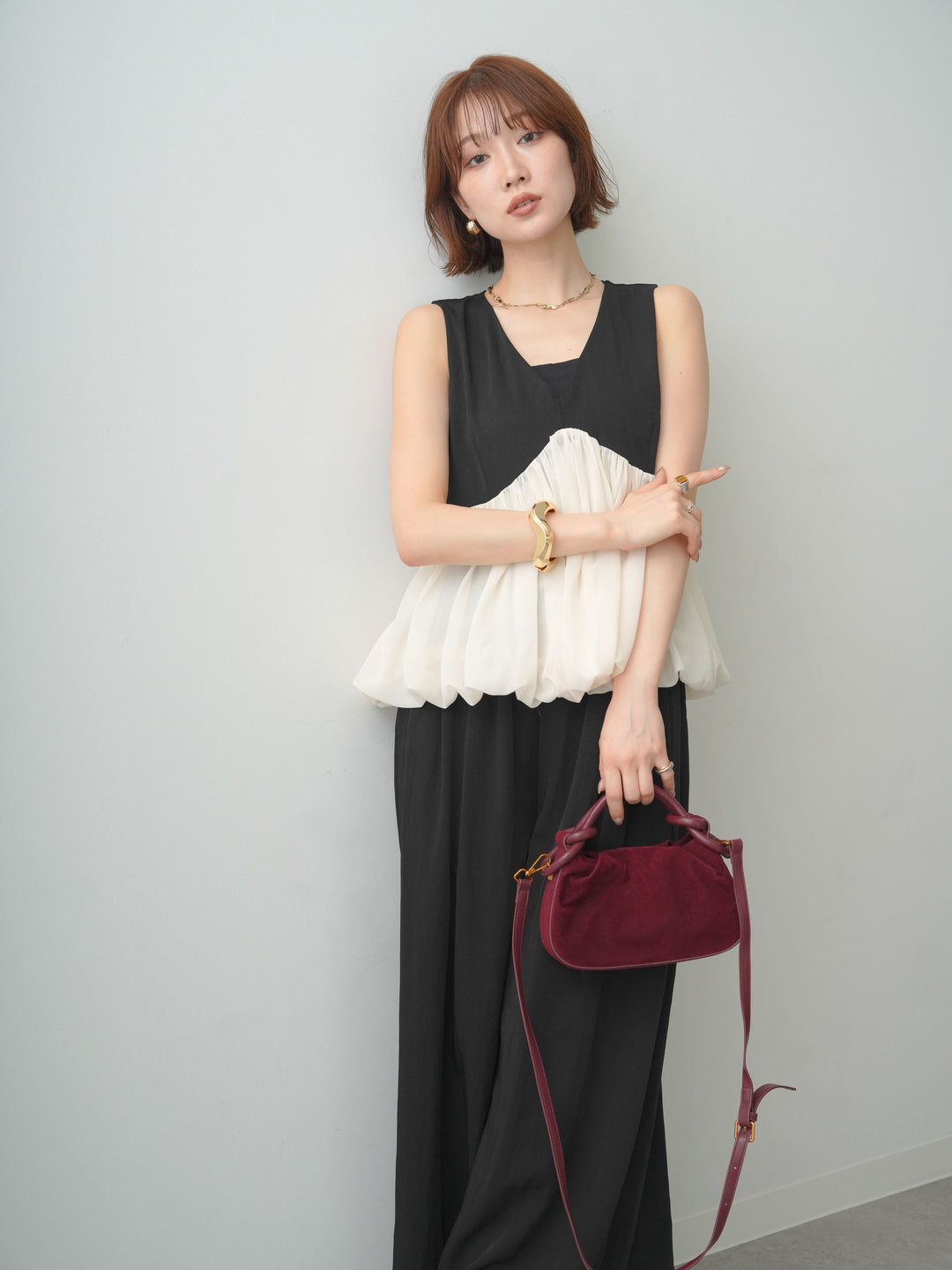 [SET]バイカラーバルーンカットソー＆ナロースカートset up