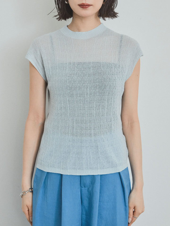 [予約]フレンチスリーブシアーニットトップス/ライトブルー