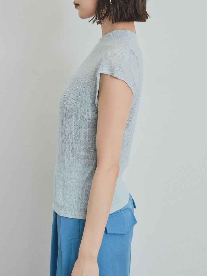 [予約]フレンチスリーブシアーニットトップス/ライトブルー