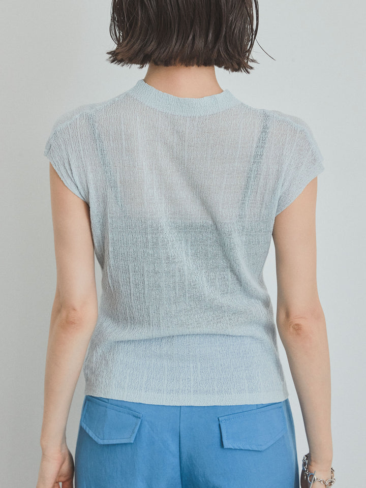 [予約]フレンチスリーブシアーニットトップス/ライトブルー