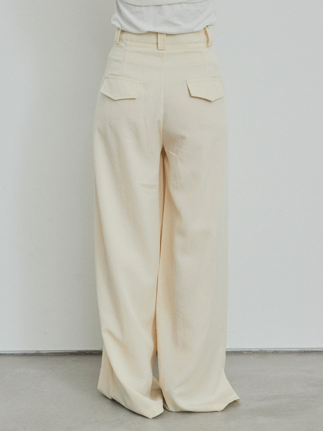 【預購】亞麻觸感褶皺寬褲/黃色