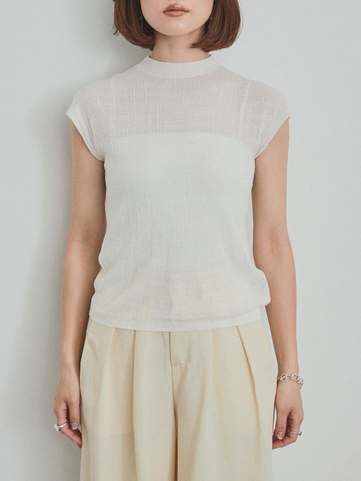 [予約]フレンチスリーブシアーニットトップス/ホワイト