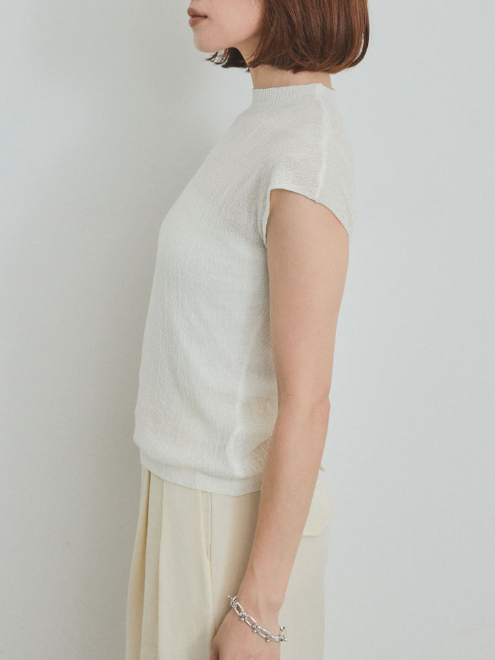 [予約]フレンチスリーブシアーニットトップス/ホワイト