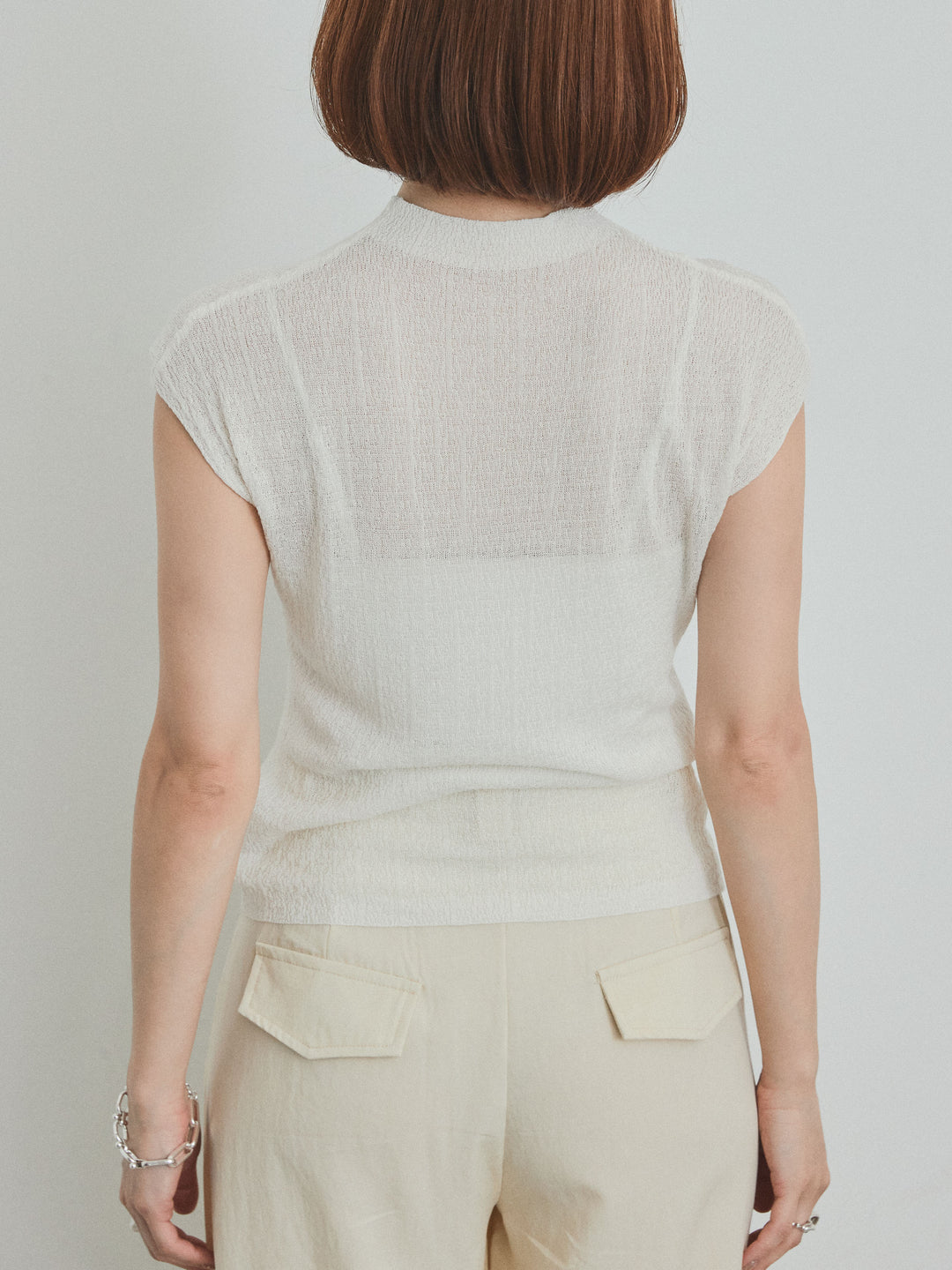 [予約]フレンチスリーブシアーニットトップス/ホワイト