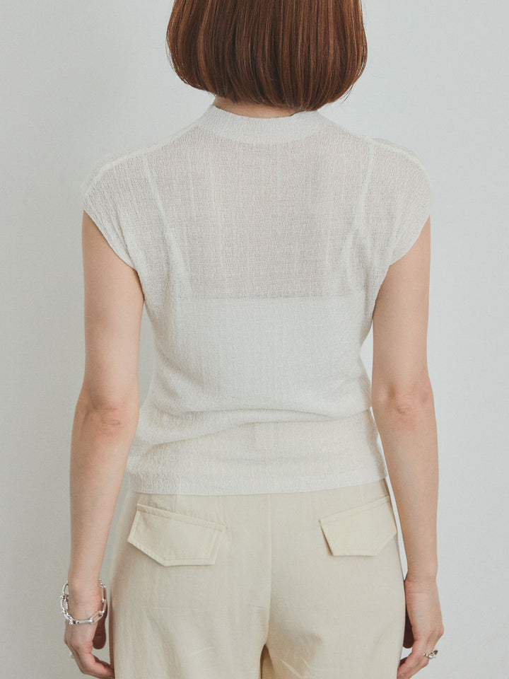 [予約]フレンチスリーブシアーニットトップス/ホワイト