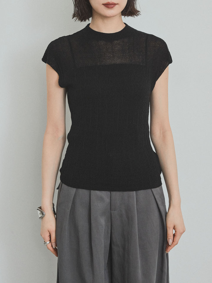 [予約]フレンチスリーブシアーニットトップス/ブラック