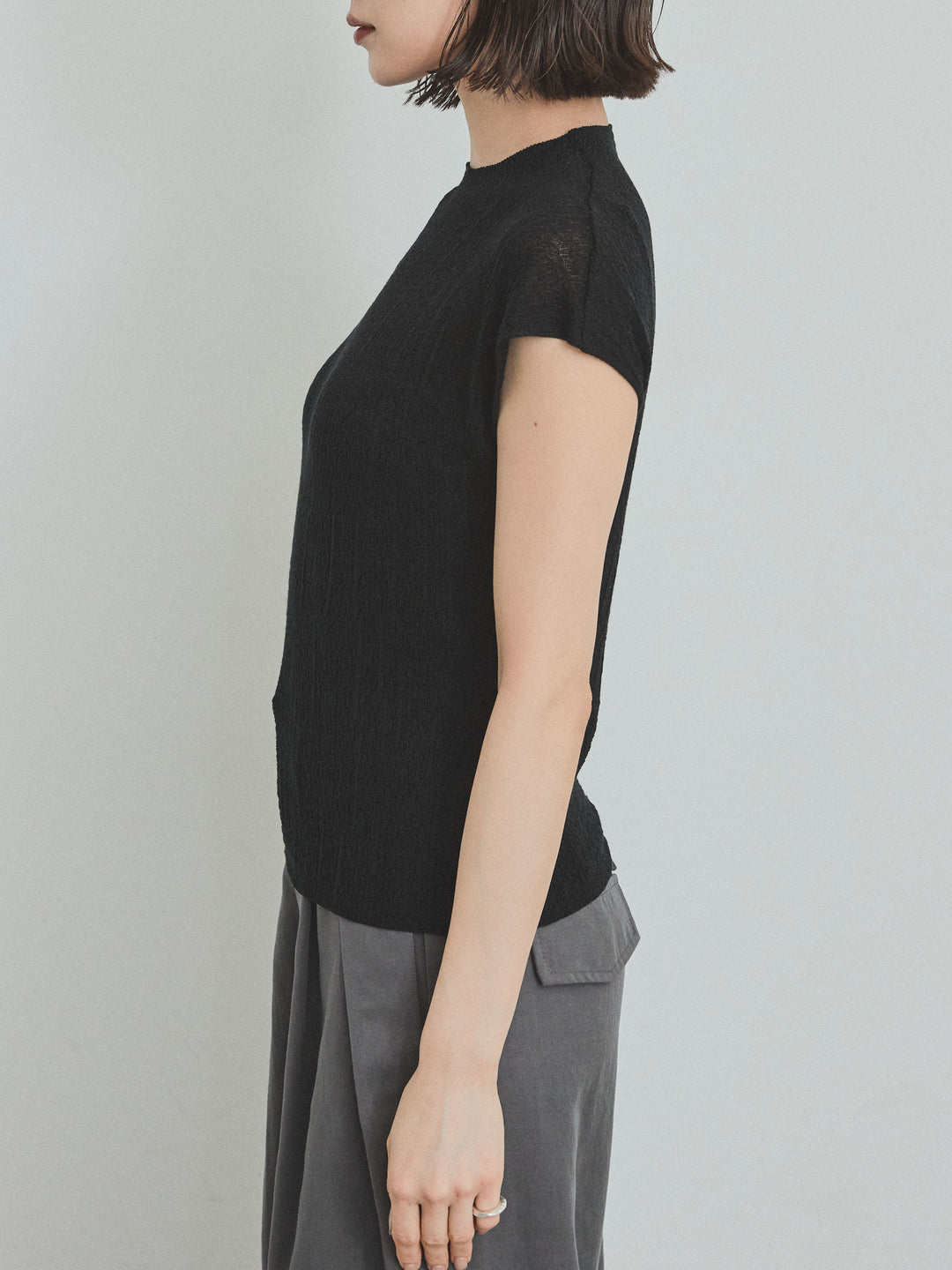 [予約]フレンチスリーブシアーニットトップス/ブラック