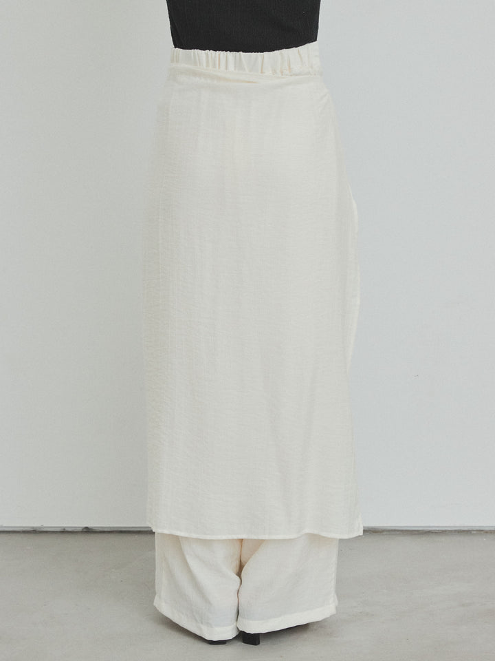 [予約]ワッシャーサテンレイヤードスカートパンツ/アイボリー