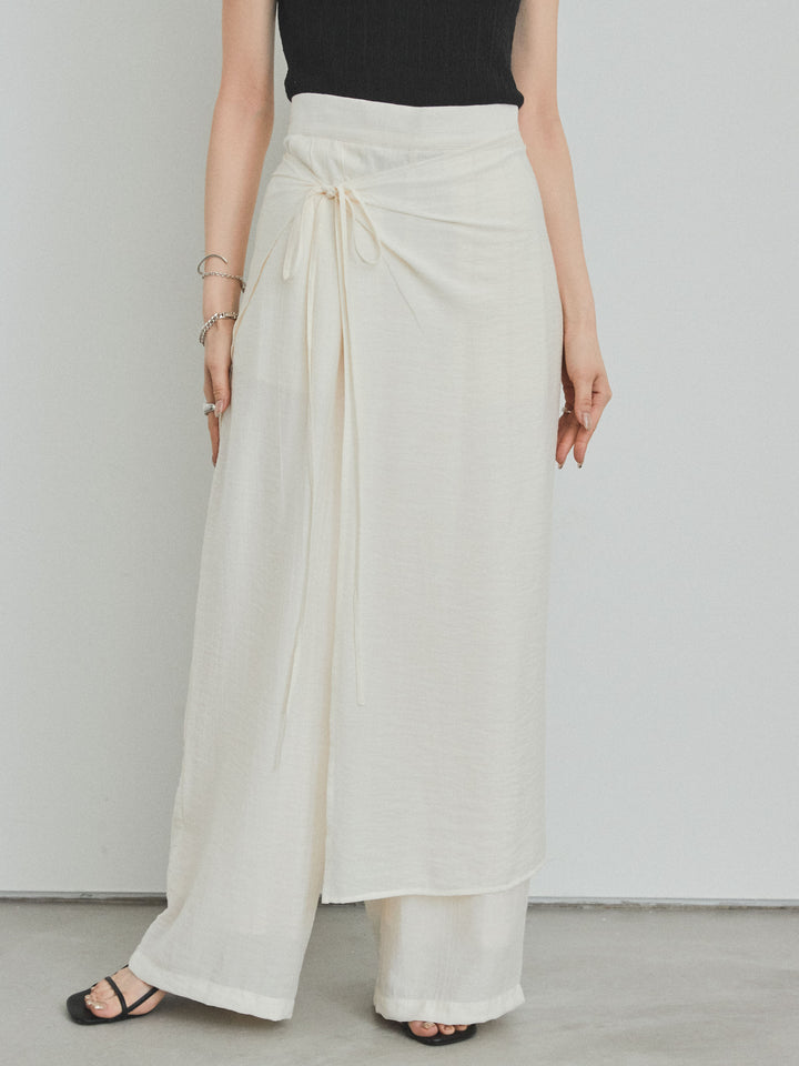 [予約]ワッシャーサテンレイヤードスカートパンツ/アイボリー