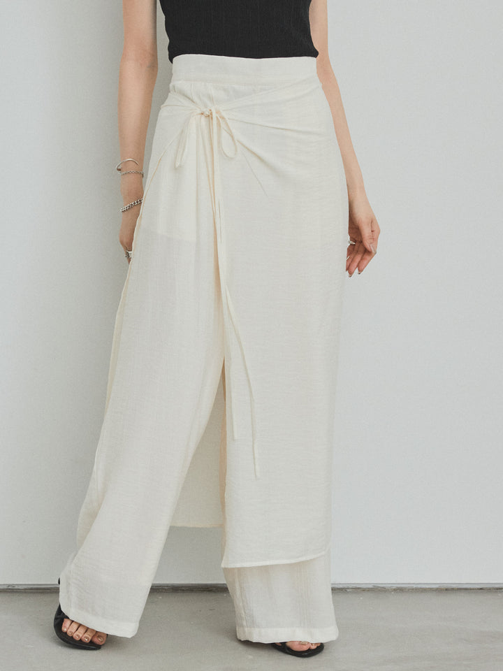 [予約]ワッシャーサテンレイヤードスカートパンツ/アイボリー