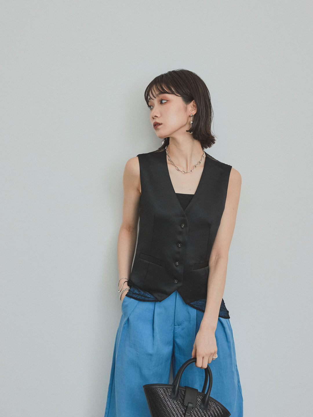 [SET]サテン×レース切替ベスト+サテン×レース切替ベスト(2set)