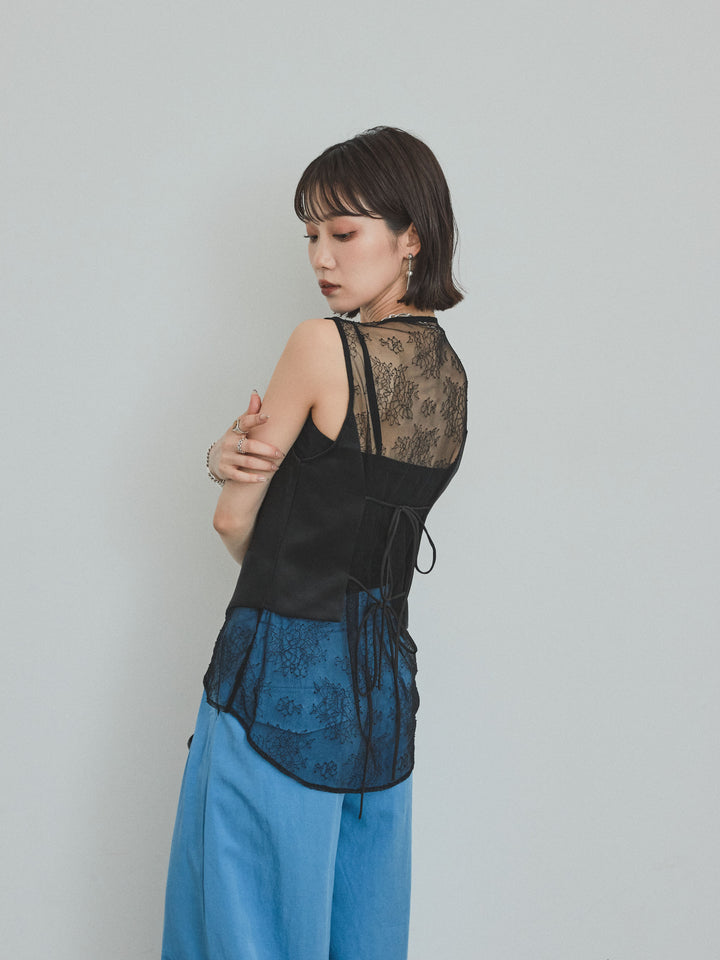 [SET]サテン×レース切替ベスト+サテン×レース切替ベスト(2set)