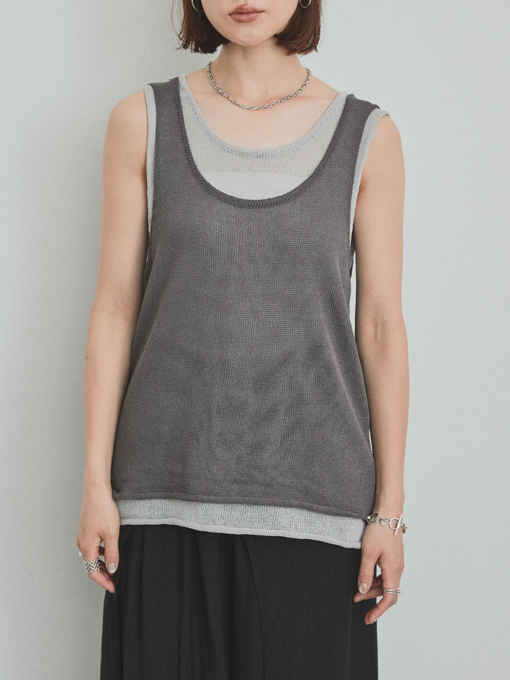 [預購] 雙色多層針織背心/黑色