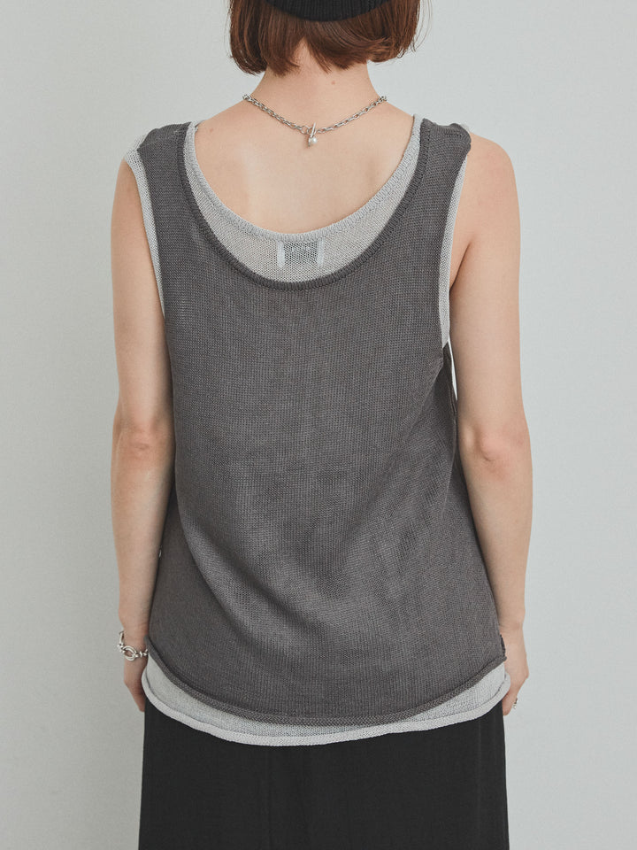 [預購] 雙色多層針織背心/黑色