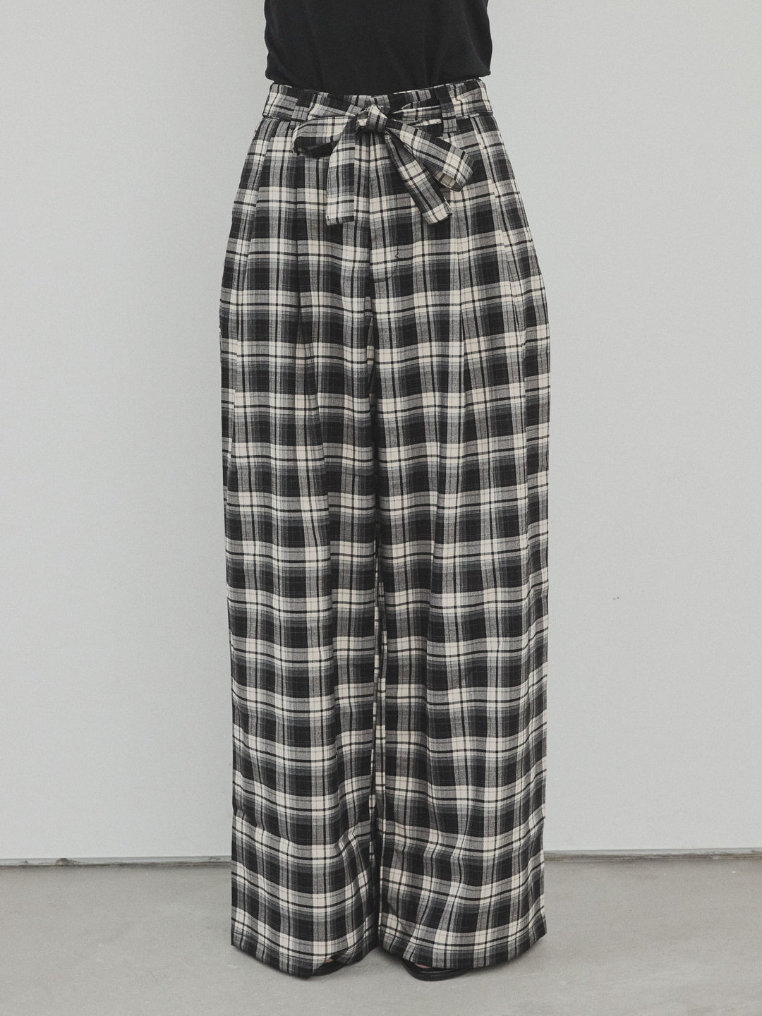 【預購】格紋寬褲/黑色