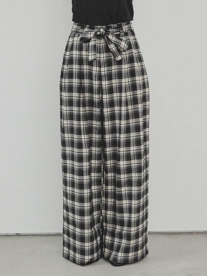 【預購】格紋寬褲/黑色