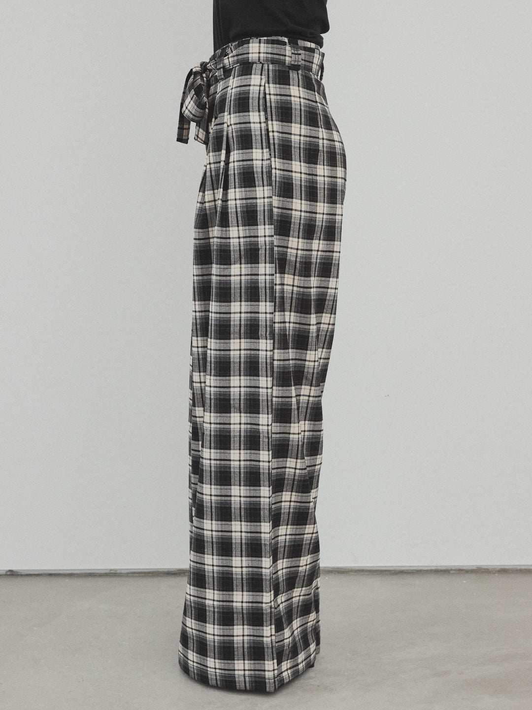 【預購】格紋寬褲/黑色