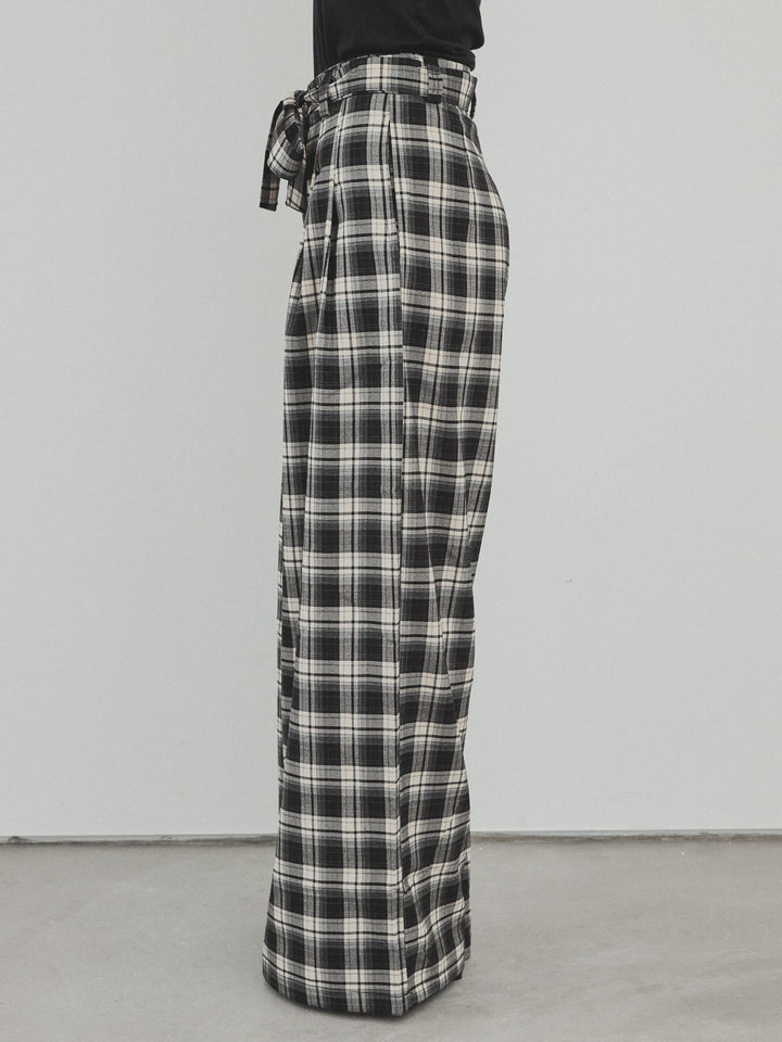 【預購】格紋寬褲/黑色
