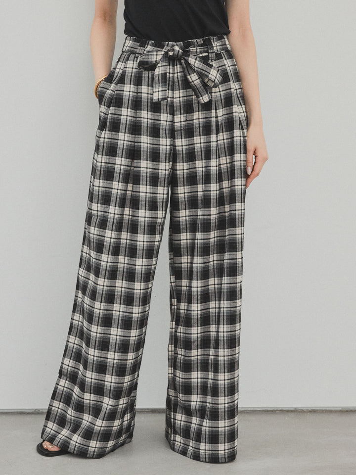 【預購】格紋寬褲/黑色
