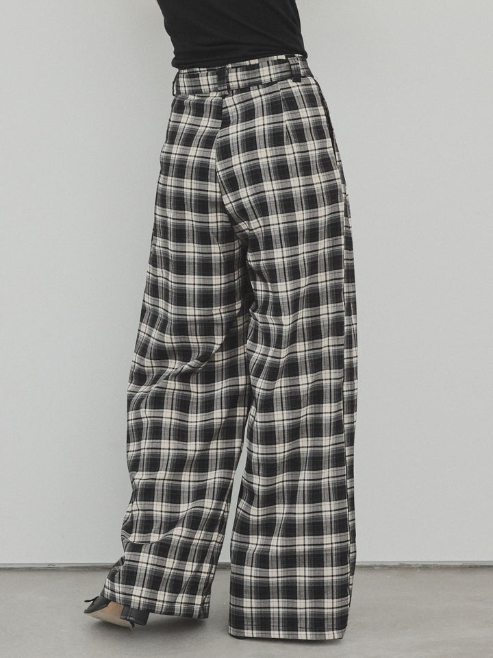 【預購】格紋寬褲/黑色