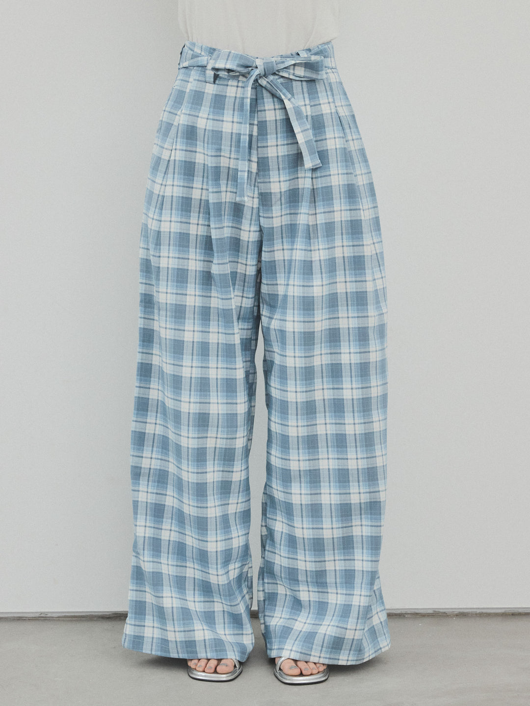 [予約]チェック柄ワイドパンツ/ブルー
