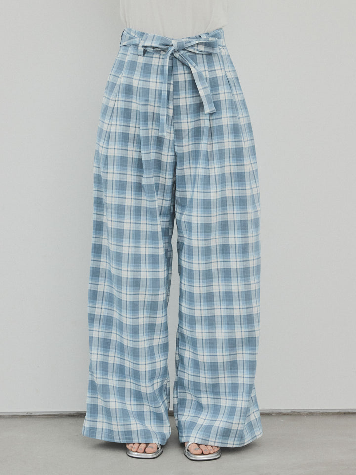 [予約]チェック柄ワイドパンツ/ブルー