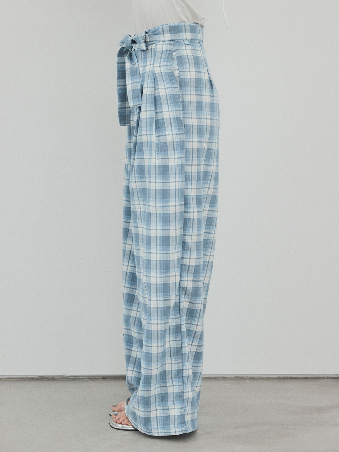 [予約]チェック柄ワイドパンツ/ブルー