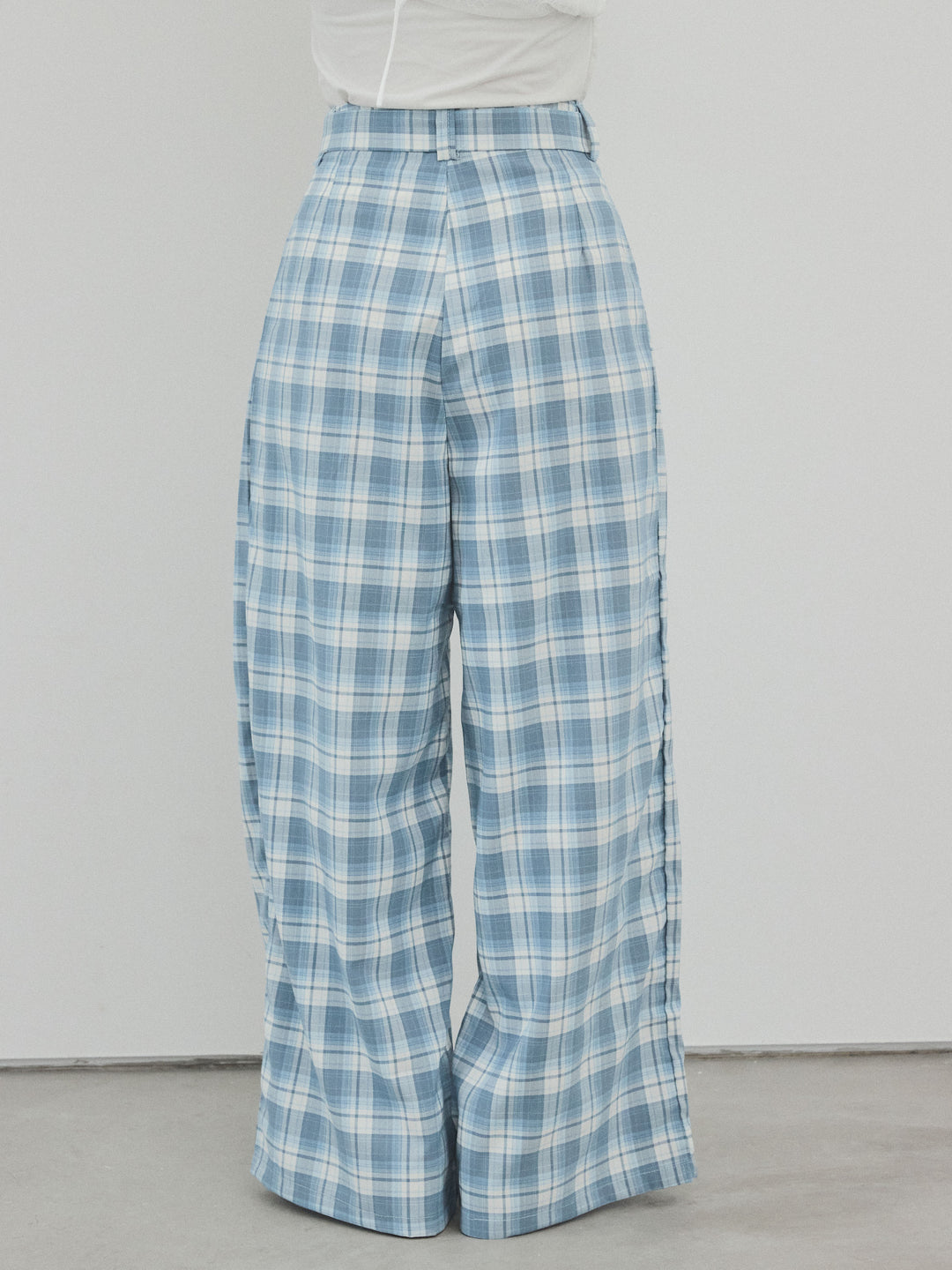 [予約]チェック柄ワイドパンツ/ブルー