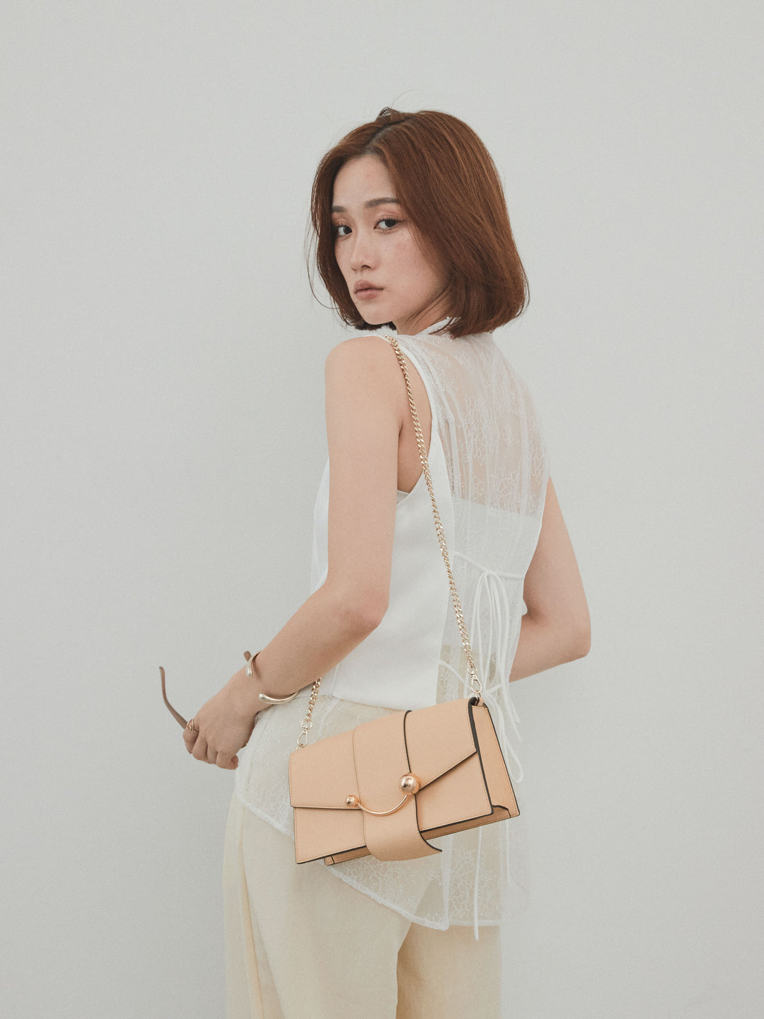 [SET]サテン×レース切替ベスト+リネンタッチタックワイドパンツ (2set)