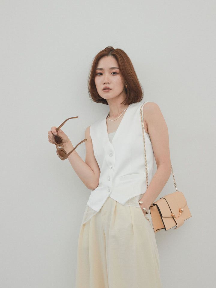 [SET]サテン×レース切替ベスト+サテン×レース切替ベスト(2set)