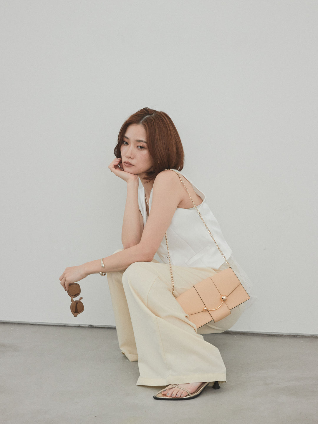 [SET]サテン×レース切替ベスト+リネンタッチタックワイドパンツ (2set)