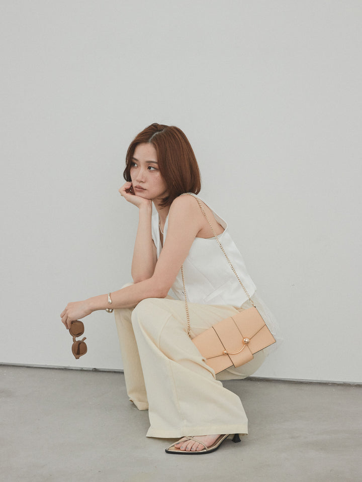 [SET]サテン×レース切替ベスト+リネンタッチタックワイドパンツ (2set)