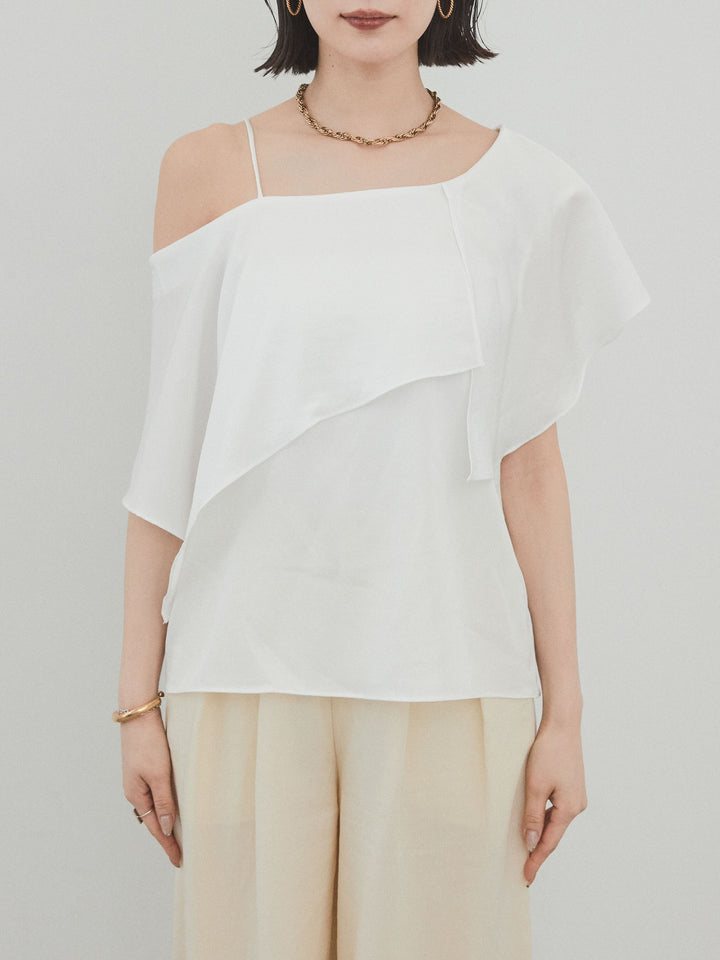 [予約]ワンショルラッフルブラウス/オフ