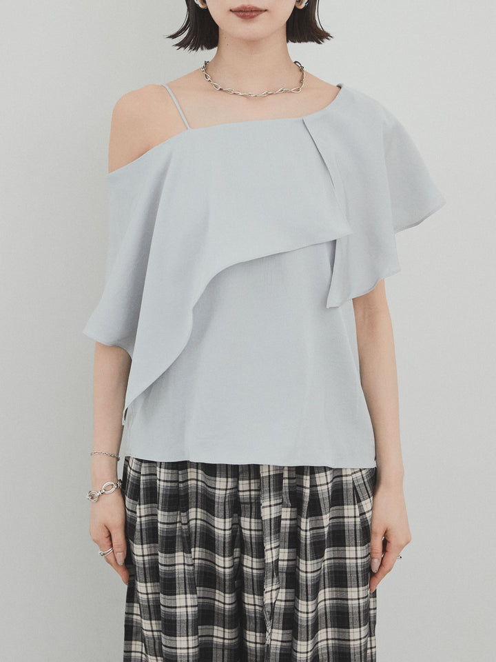 【預購】單肩荷葉上衣/灰色