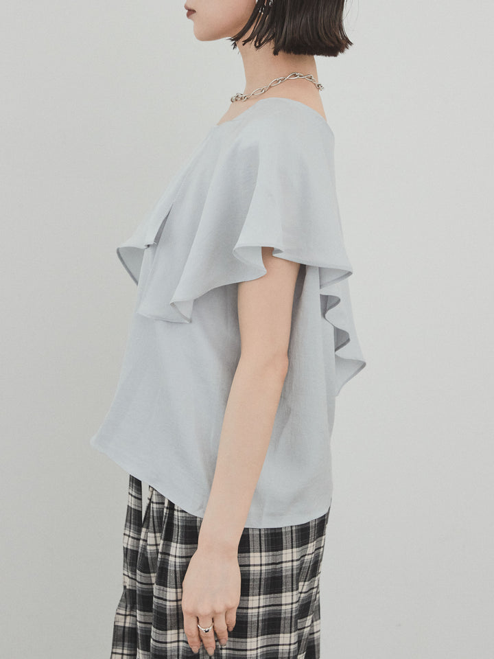【預購】單肩荷葉上衣/灰色