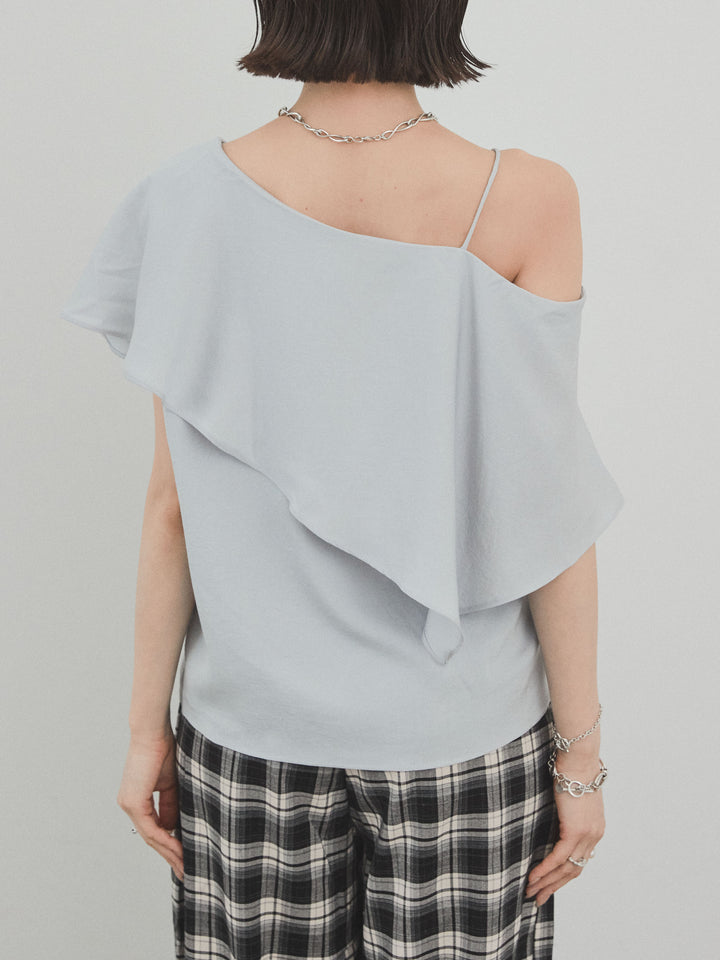 【預購】單肩荷葉上衣/灰色