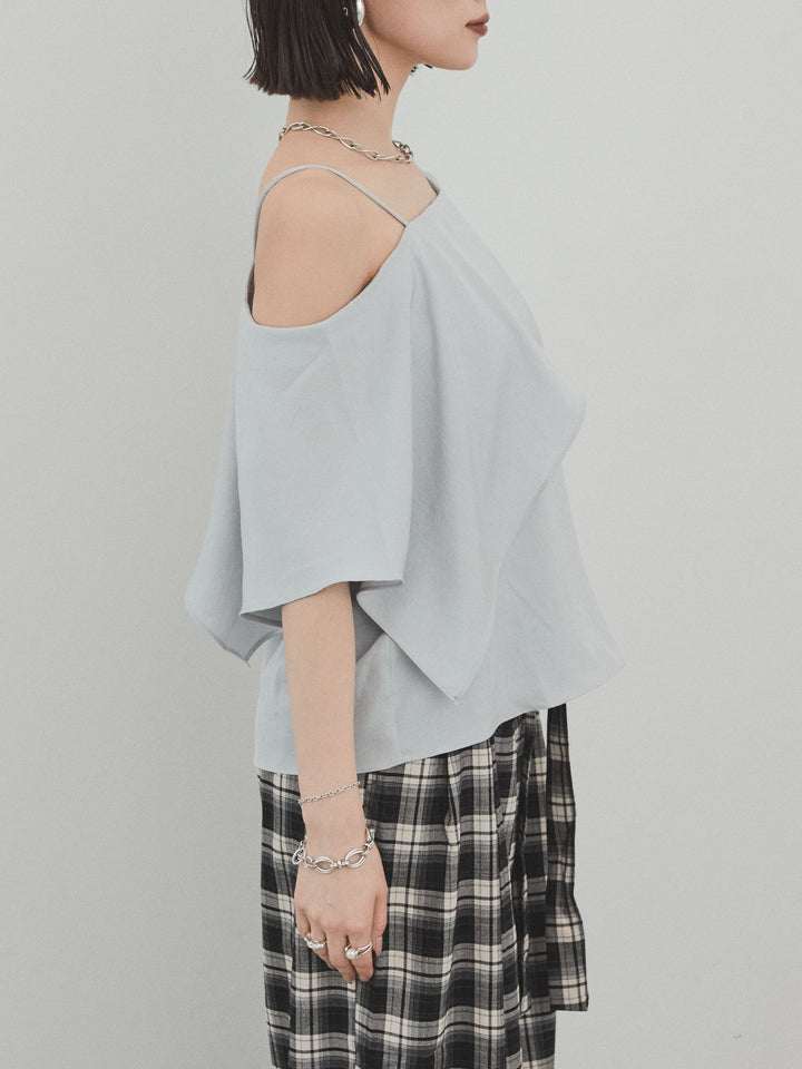 【預購】單肩荷葉上衣/灰色