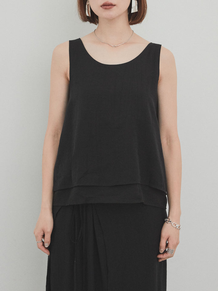 [預購] Washer Satin 薄紗多層背心/黑色