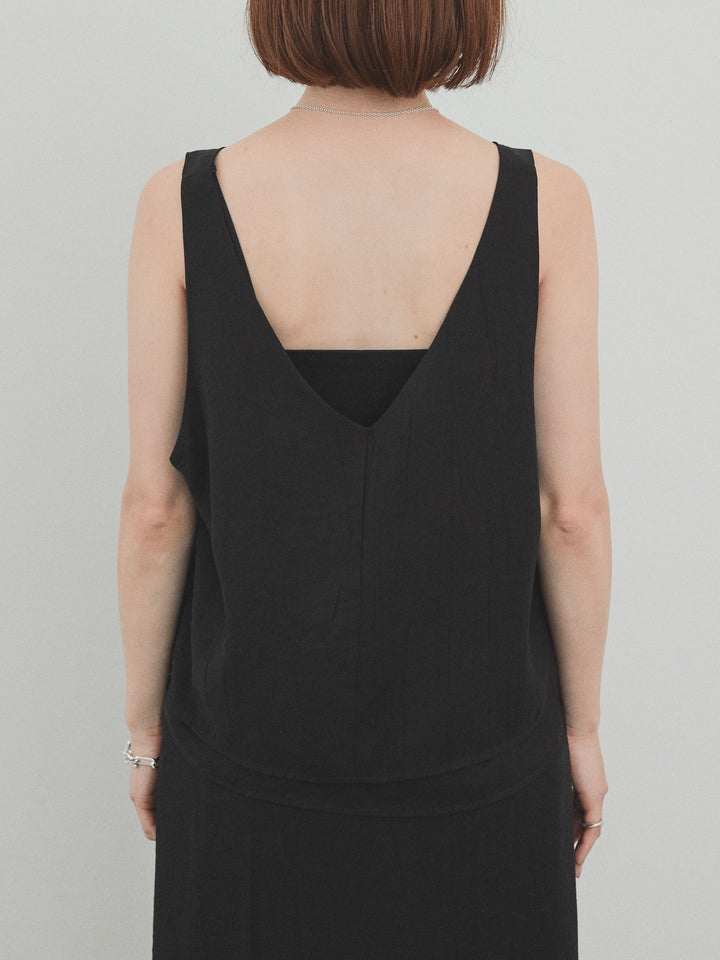 [預購] Washer Satin 薄紗多層背心/黑色