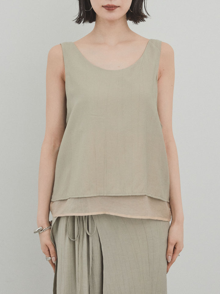 [預購] Washer Satin 薄紗多層背心/卡其米色