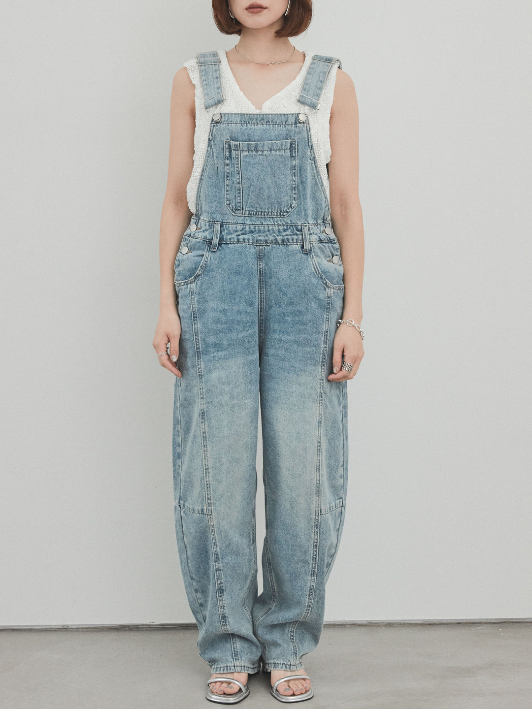 [予約]センターシームデニムサロペット /ライトブルー