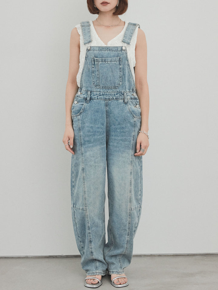 [予約]センターシームデニムサロペット /ライトブルー