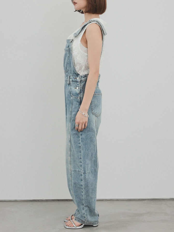 [予約]センターシームデニムサロペット /ライトブルー