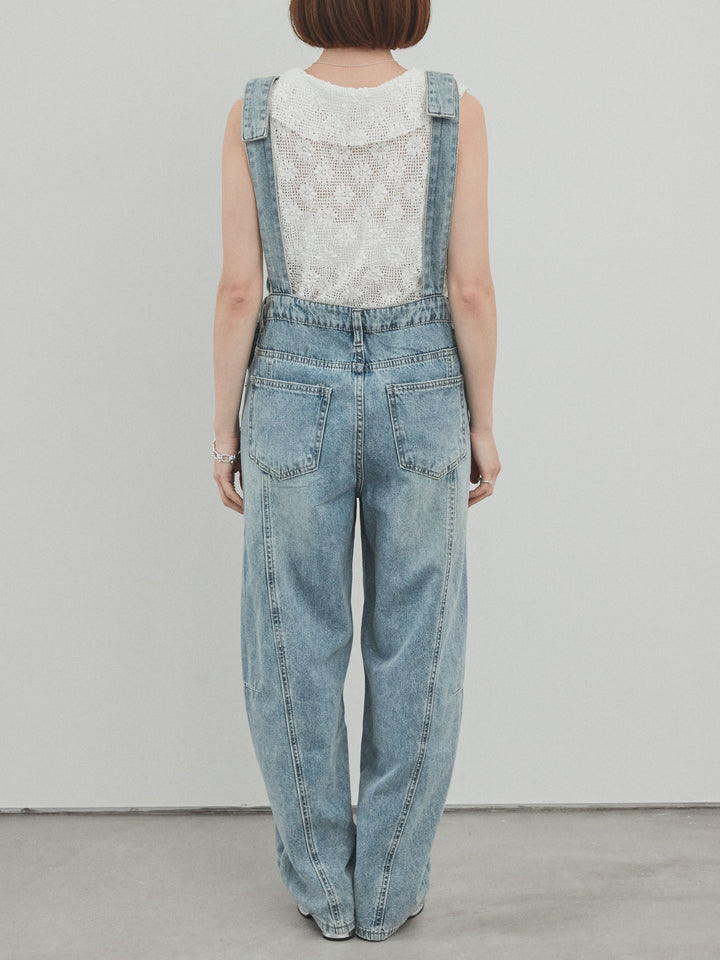 [予約]センターシームデニムサロペット /ライトブルー