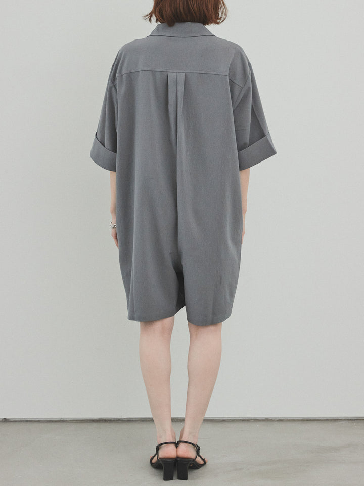 [預購] 縐雪紡襯衫連身衣/灰色