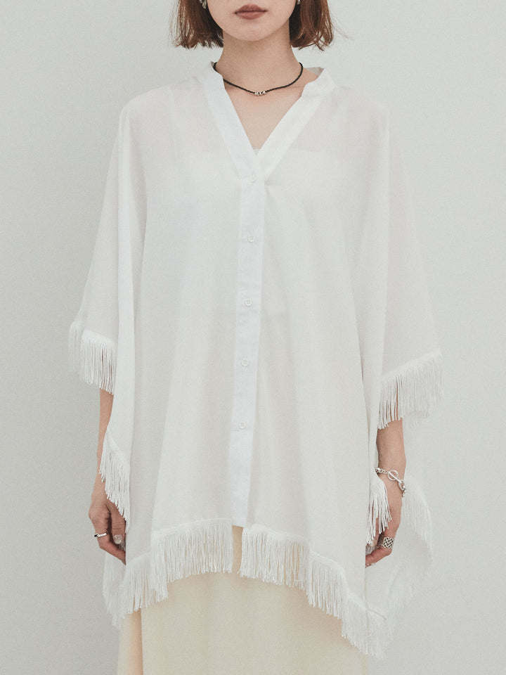 [予約]スクエアフリンジポンチョブラウス/オフ
