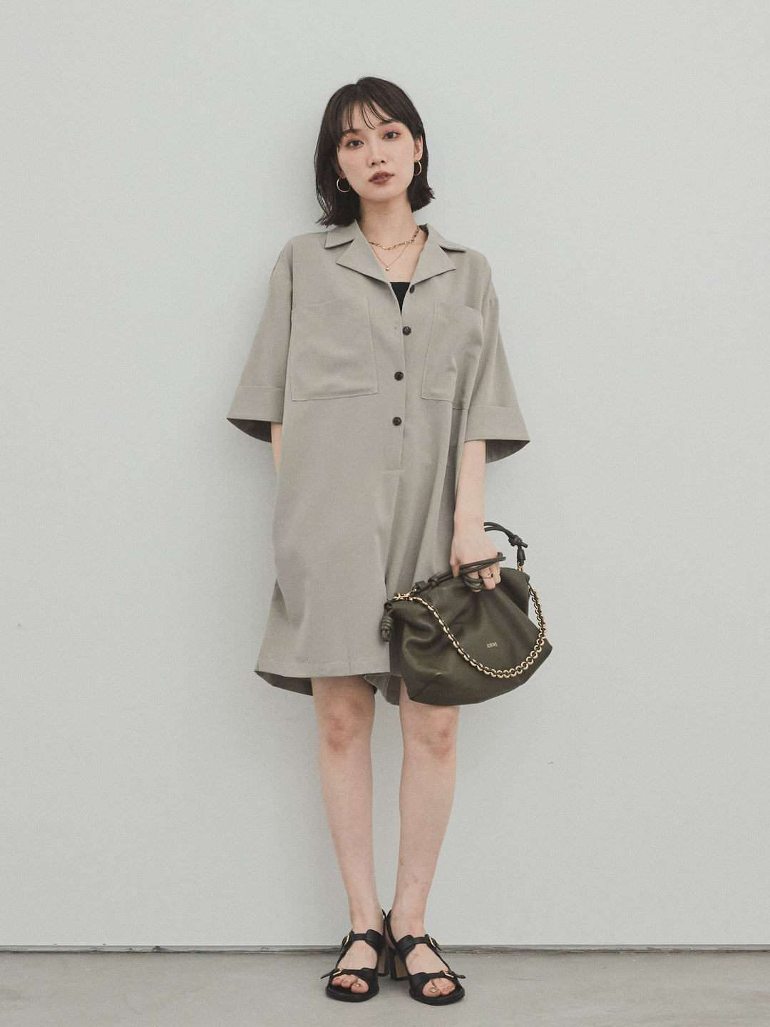 [SET]クレープシフォンシャツロンパース+クレープシフォンシャツロンパース(2set)