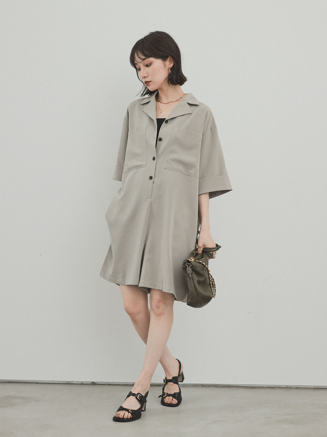 [SET]クレープシフォンシャツロンパース+クレープシフォンシャツロンパース(2set)