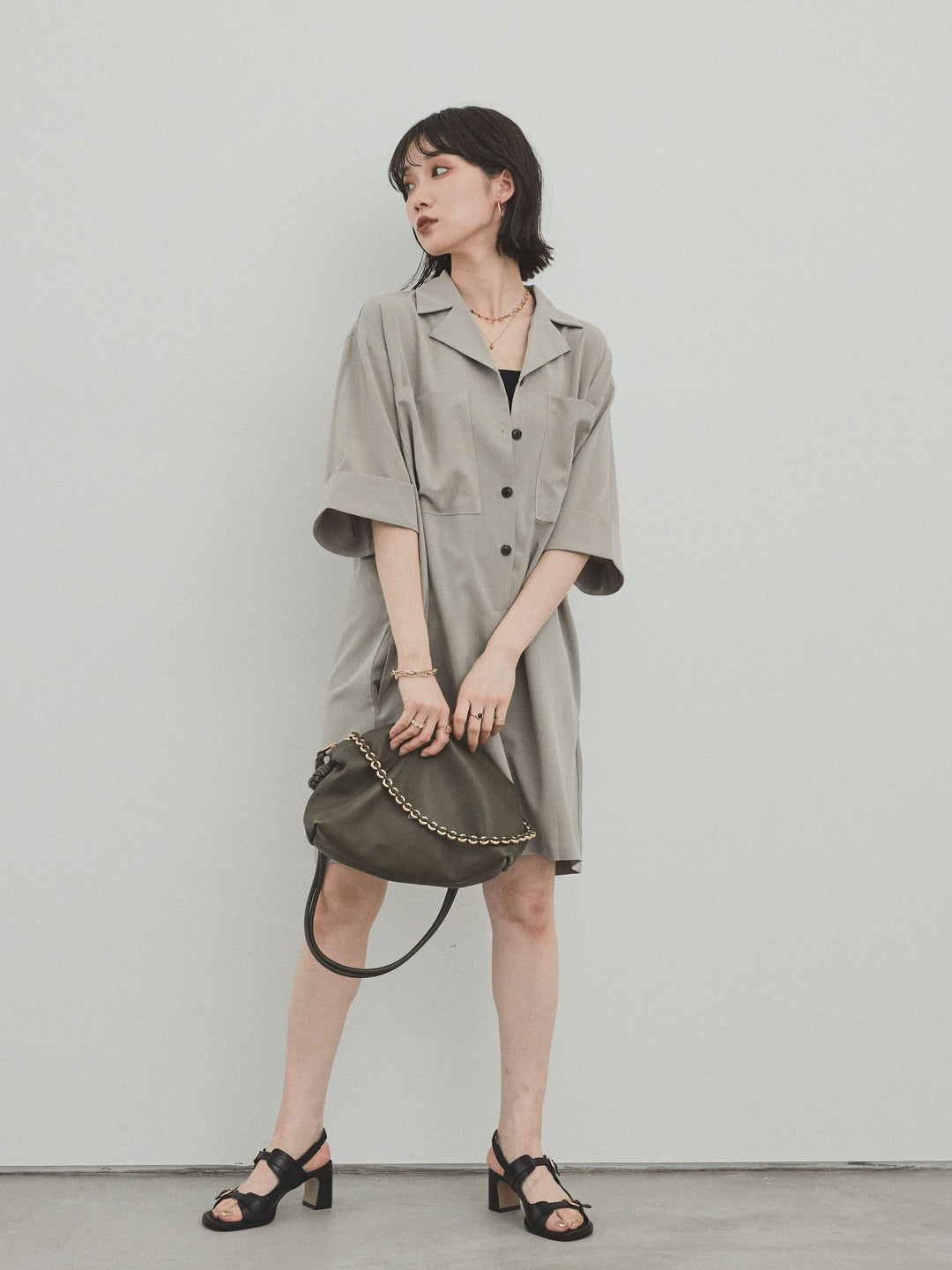 [SET]クレープシフォンシャツロンパース+クレープシフォンシャツロンパース(2set)