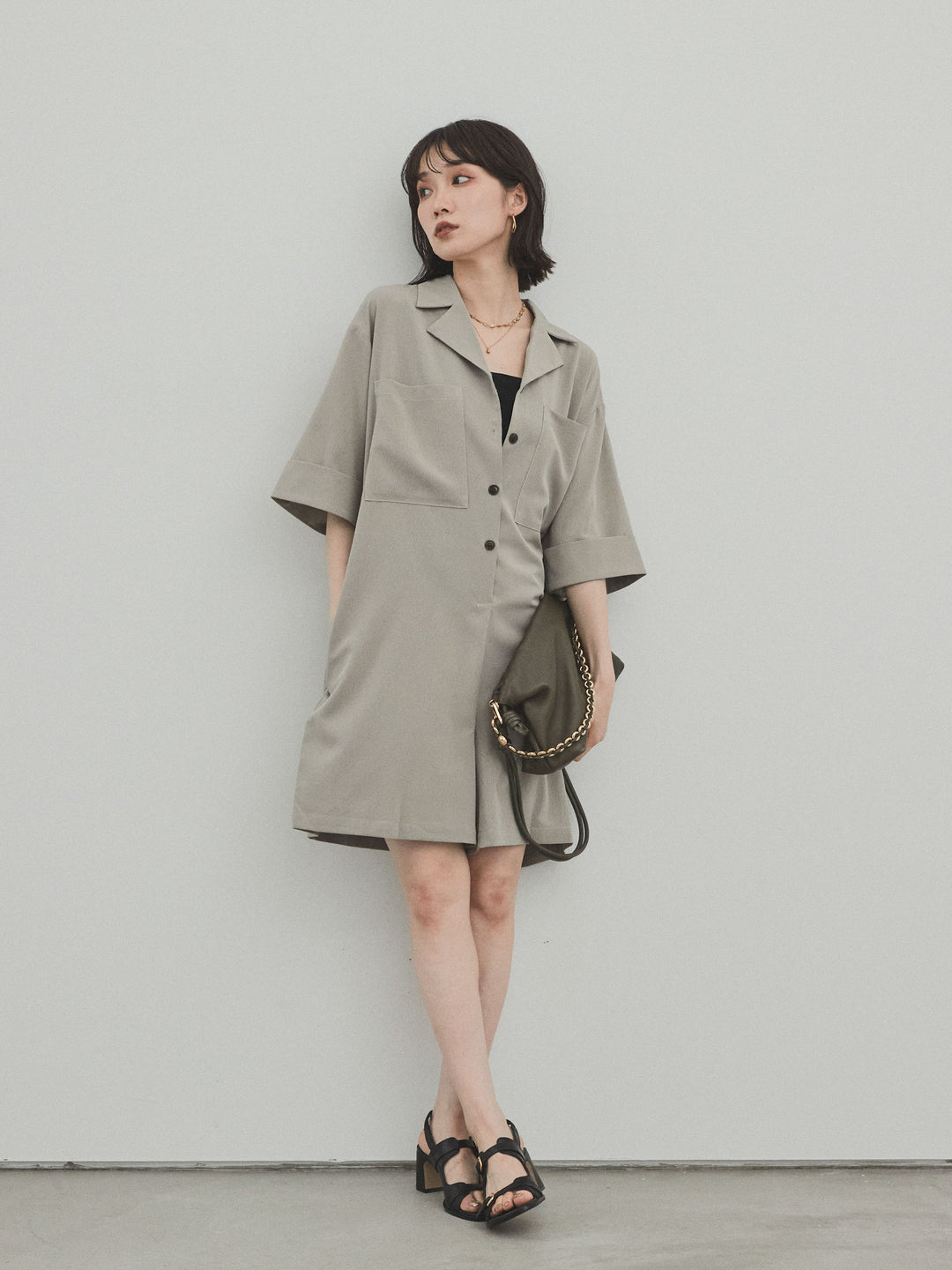 [SET]クレープシフォンシャツロンパース+クレープシフォンシャツロンパース(2set)